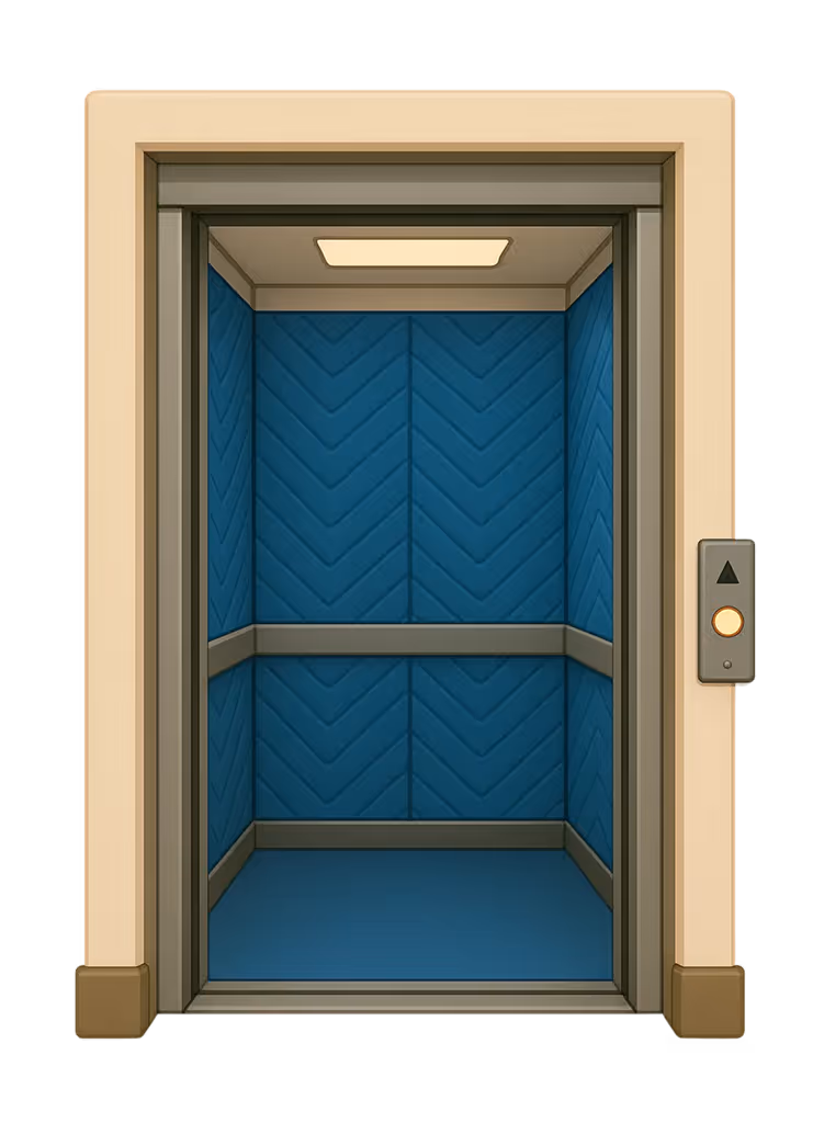 Elevator with moving blankets on the walls