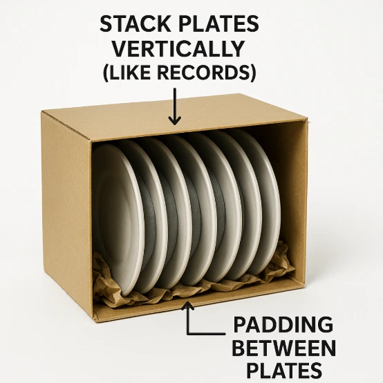 AI generated example on how to properly pack dishes in a box