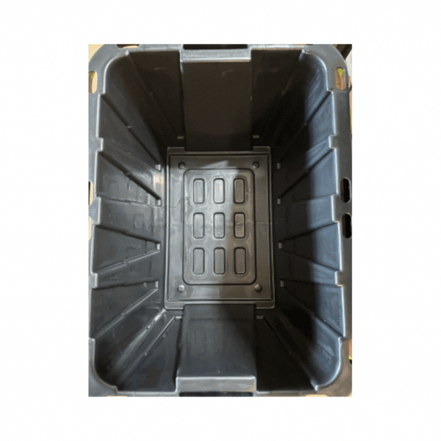 Packing plastic bin with kitchen glass containers
