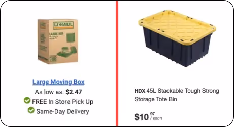 Price comparison - U-haul cardboard box and Canadian Tire plastic bin